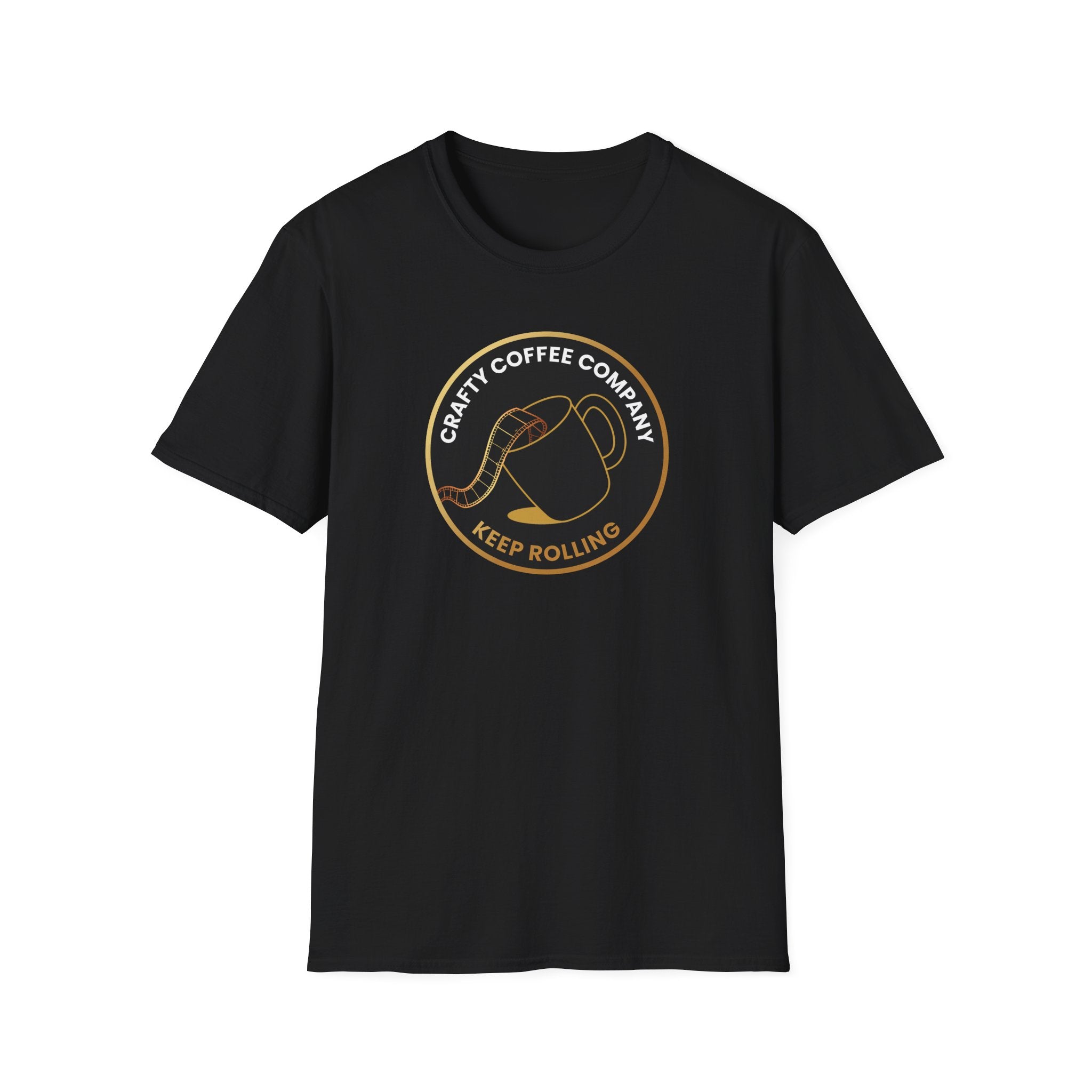 Black T-shirt with a Crafty Coffee Company logo