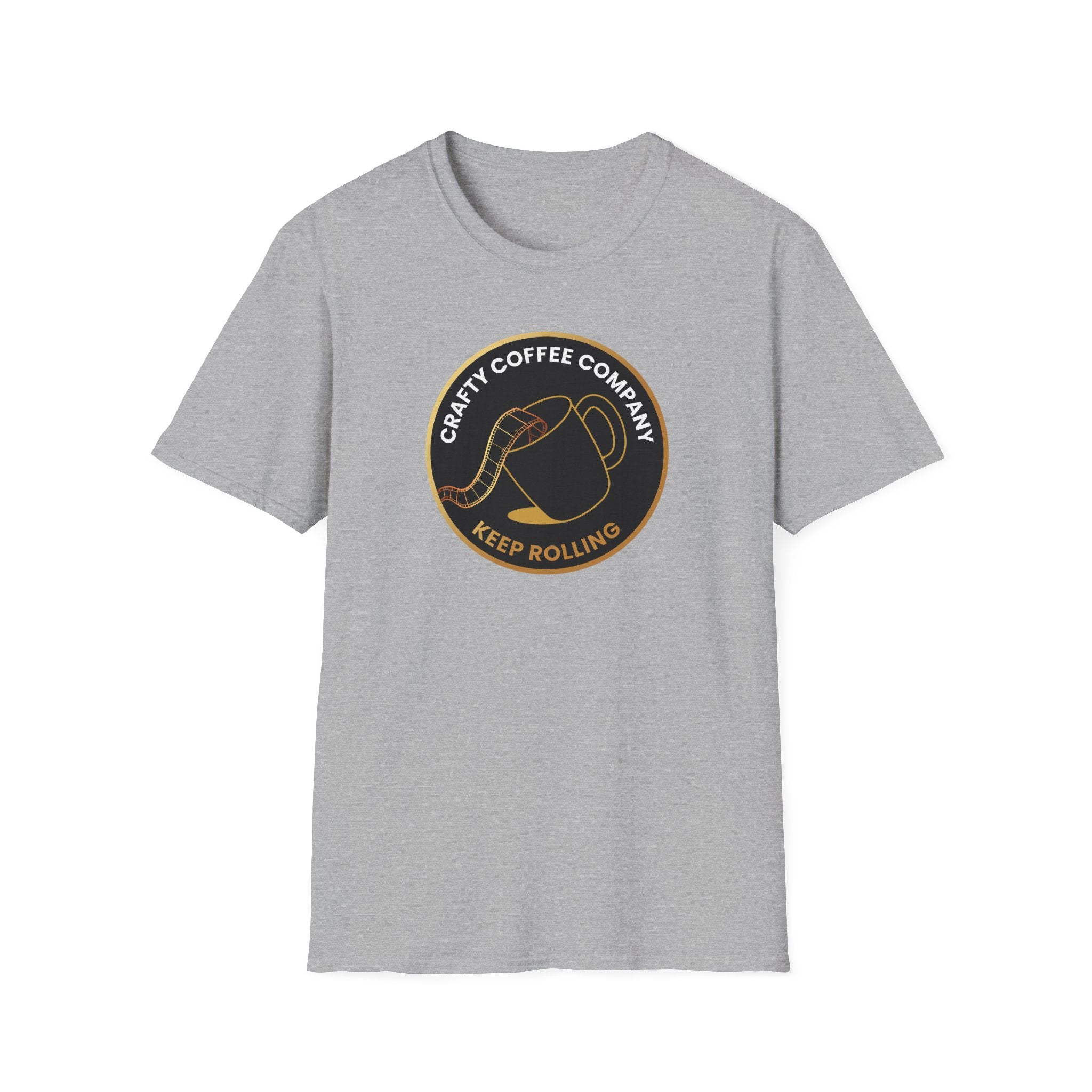 Heather Gray T-shirt with a Crafty Coffee Company logo