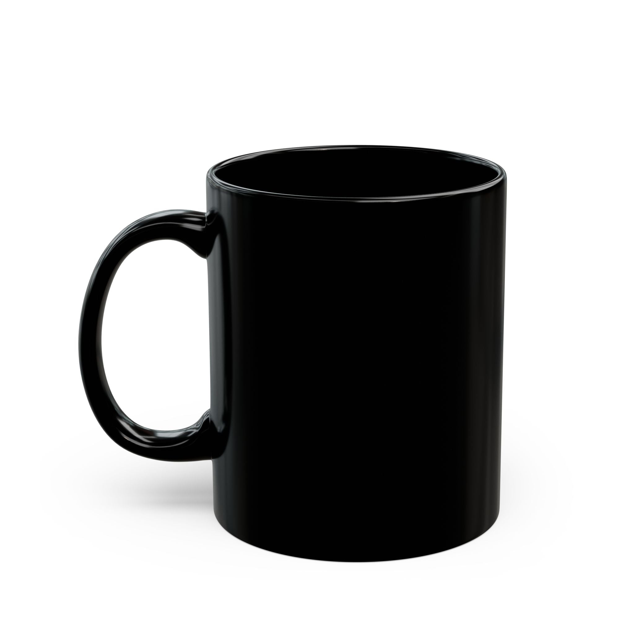 Black mug on a white background (rear view)