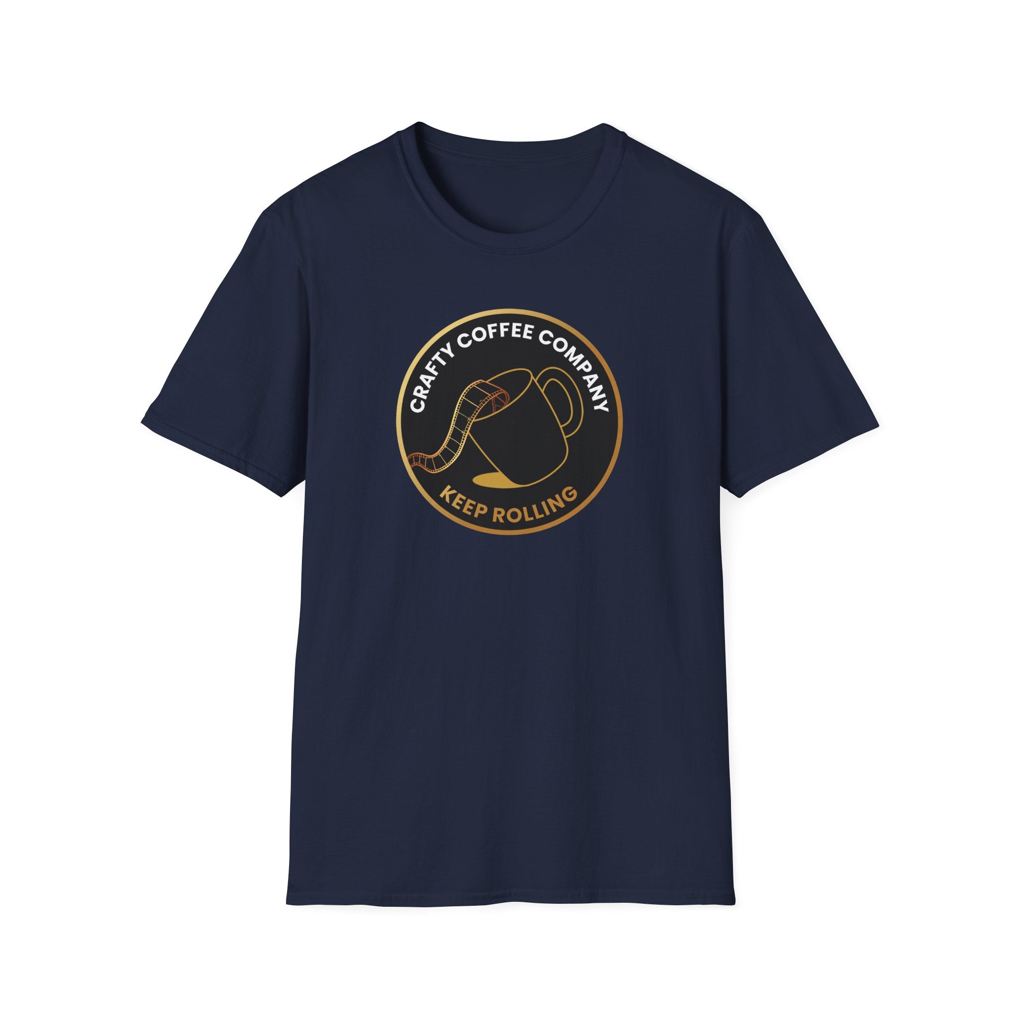 Navy T-shirt with a Crafty Coffee Company logo 